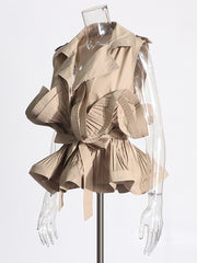Vintage Lapel Ruffles Sleeveless Shirt