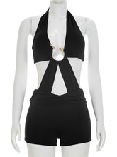 Sexy Halter O-ring Lace-Up Cut-out Backless Romper
