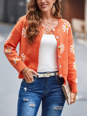 Fashion Round Collar Embroidered Button Cardigan