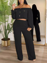 Sexy Off Shoulder Top and Wide-leg Pants Two-piece Set