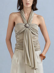 Sexy Halter Neck Ruched Tank Tops