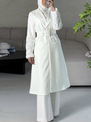 Boutique Cuff Flower Embroider Belt Slim Trench Coat