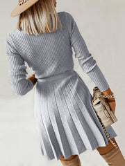 Fashion V Neck Long Sleeves Knit Sweater Dress