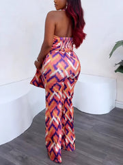 Casual Print Backless Slim Jumpsuit