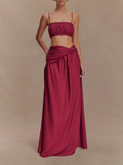 Elegant Spaghetti Strap Top Maxi Skirt Vacation Sets