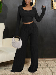 Rhombus Lattice Crop Tops Slim Trousers Sets