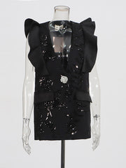 Fashion V-neck Ruffle Patchwork Sequined Waistcoat