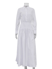 Casual Blouse Turn-down Collar A-Line Maxi Dress