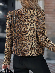Elegant Leopard Print Sequin Cardigan Jacket