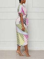 Fashion Stripe Print Irregularity Shirt Dress