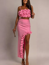 Elegant Ruffle Crop Vest and Irregular Slim Skirt Dress