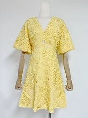 Fashion V Neck Embroider Hollow out Dress