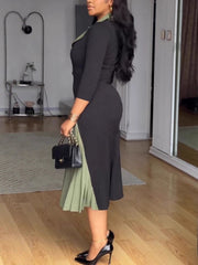 Vintage Sexy V Neck Cinched Waist Slim Midi Dress