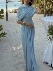 Elegant Vacation Asymmetrical Pleated Maxi Dress