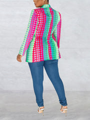 Fashion Colorful Dot Print Button Slim Blazer