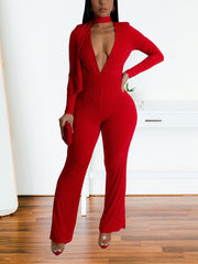 Sexy Deep V Scarf Rhinestone Jumpsuit