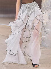 Fashion Sheer Mesh Ruffles Maxi Skirt