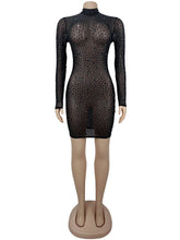 Sexy Mesh Sheer Rhinestone Mini Dress