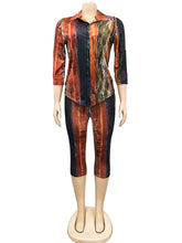 Print Turn-Down Collar Shirt Shorts 2 Piece Casual Sets