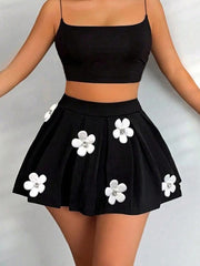 Fashion 3D Floral Decor Elastic Mini Skirt