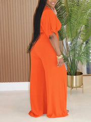 V-neck Crop Top High Waist Wide-leg Pants Two-piece