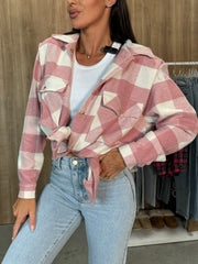 Fashion Loose Button Plaid Shacket Jacket