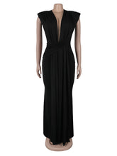 Elegant Deep V Plunge Draped Maxi Dress