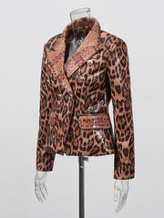 Vintage Leopard Print Sequin Slim Blazer