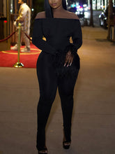 Fashion Off Shoulder Long Sleeve Tight Jumpsuit