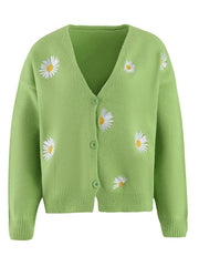 Fashion Embroidered Floral Button Cardigan Sweater