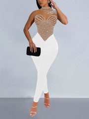 Sexy Rhinestones Decor Sleeveless Bodycon Jumpsuit