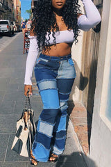 Fahsion Denim Patchwork Trendy Jeans