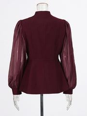 Mesh Patchwork Rhinestone High Waist Trousers Sets