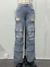 Fashion Rhinestone Cargo Jeans