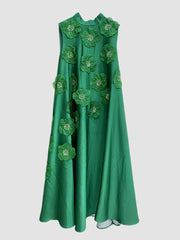 Elegant Floral Embellished Sleeveless A-Line Maxi Dress