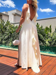 Casual Backless Ruffle High Split Maxi Dress