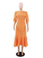 Fashion Round Neck Bow Print Elegant Dress