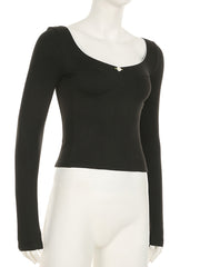 Sexy U Neck Knit Crop T-shirt