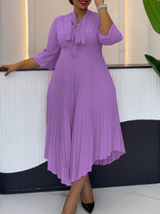 Elegant Bow Lace-up Neck Slim Pleated Dress