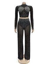 Sexy Sheer Mesh Rhinestone Club Two Piece Set