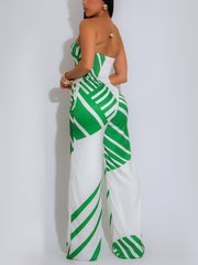 Colorblock Print One Shoulder Casual Jumpsuit