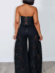 Sexy Lace Tube Top And Wide-Leg Pants Sets
