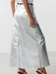 High Waist Pu Leather Front Slit Long Wrap Skirt