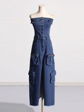 Fashion Slit Fitted Cargo Denim Tube Dress