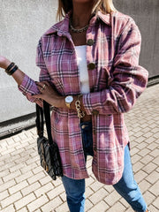 Casual Loose Button Plaid Shacket Jacket