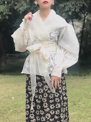 Elegant Lantern sleeve Lace-up Print Shirt