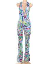 Sexy Halter Print Backless Deep V Neck Skinny Jumpsuit