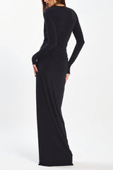 Sexy V Neck Ruched High Split Maxi Dress