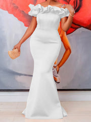 Fashion Ruffles Off Shoulder Slim Mermaid Dress