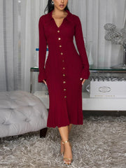 Casual Ribbed Single-breasted Bodycon Maxi Dress